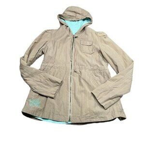 Vintage Y2K Roxy Canvas Field Coat Army Hooded Utility Coat Khaki Size Large